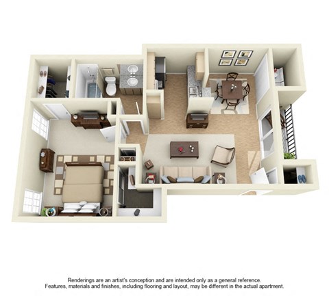 Floor plan for 1 bed, 1 bath, 663 sqft